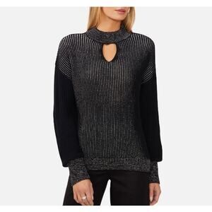 New ~ HALOGEN ~ Metallic Stripe Mock Neck Sweater Size M Ret $89